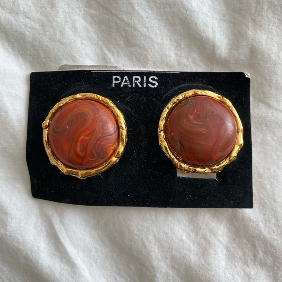 Vintage Signed Carita Paris Gold and Orange Clip on Earrings - Picture 5 of 6